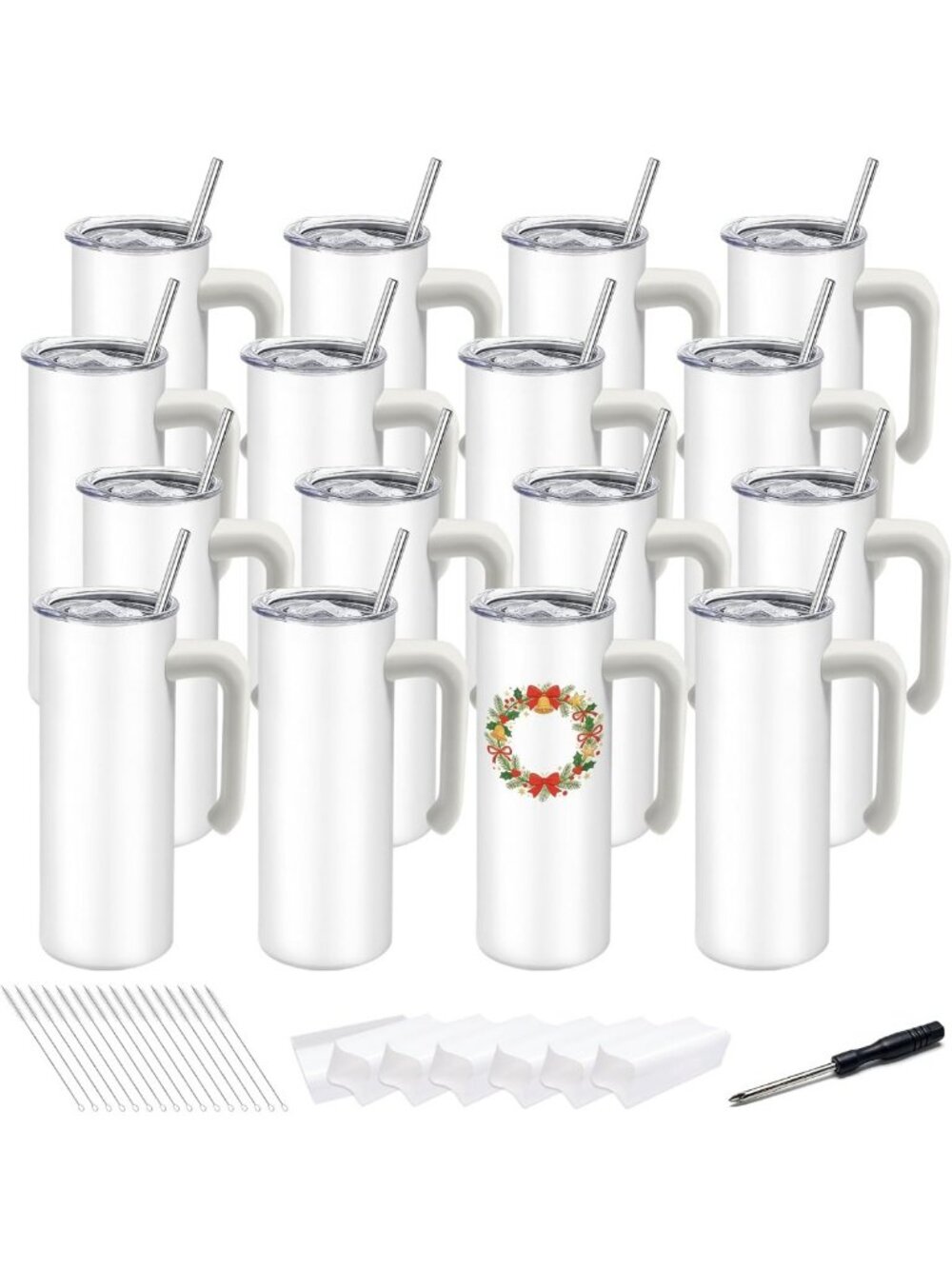 16 Pack 20 oz Skinny Tumblers Blanks - Insulated Stainless Steel with Straw